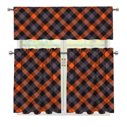 Halloween Buffalo Check Pattern Print 3 Piece Kitchen Curtains