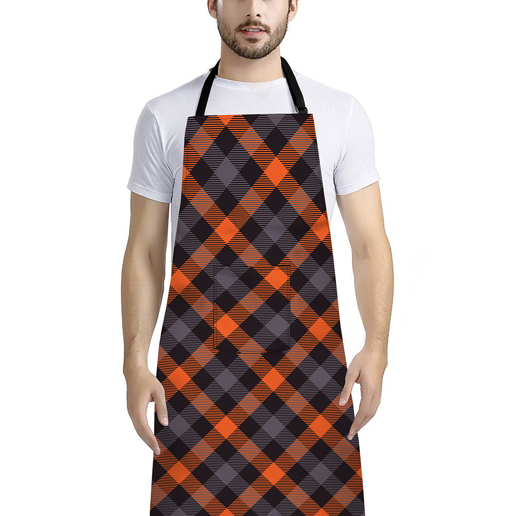 Halloween Buffalo Check Pattern Print Bib Apron With Pocket