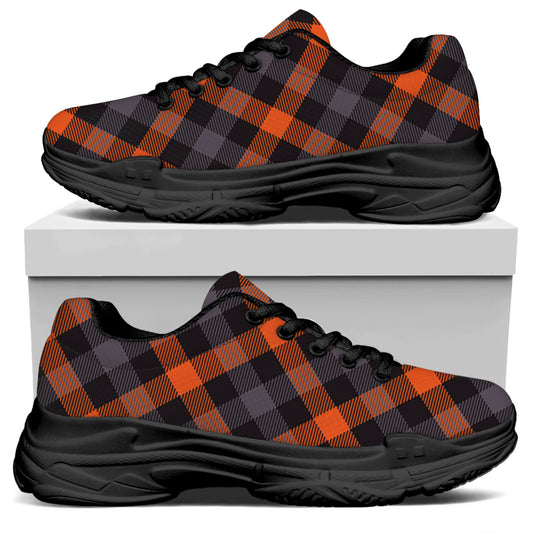 Halloween Buffalo Check Pattern Print Black Chunky Shoes