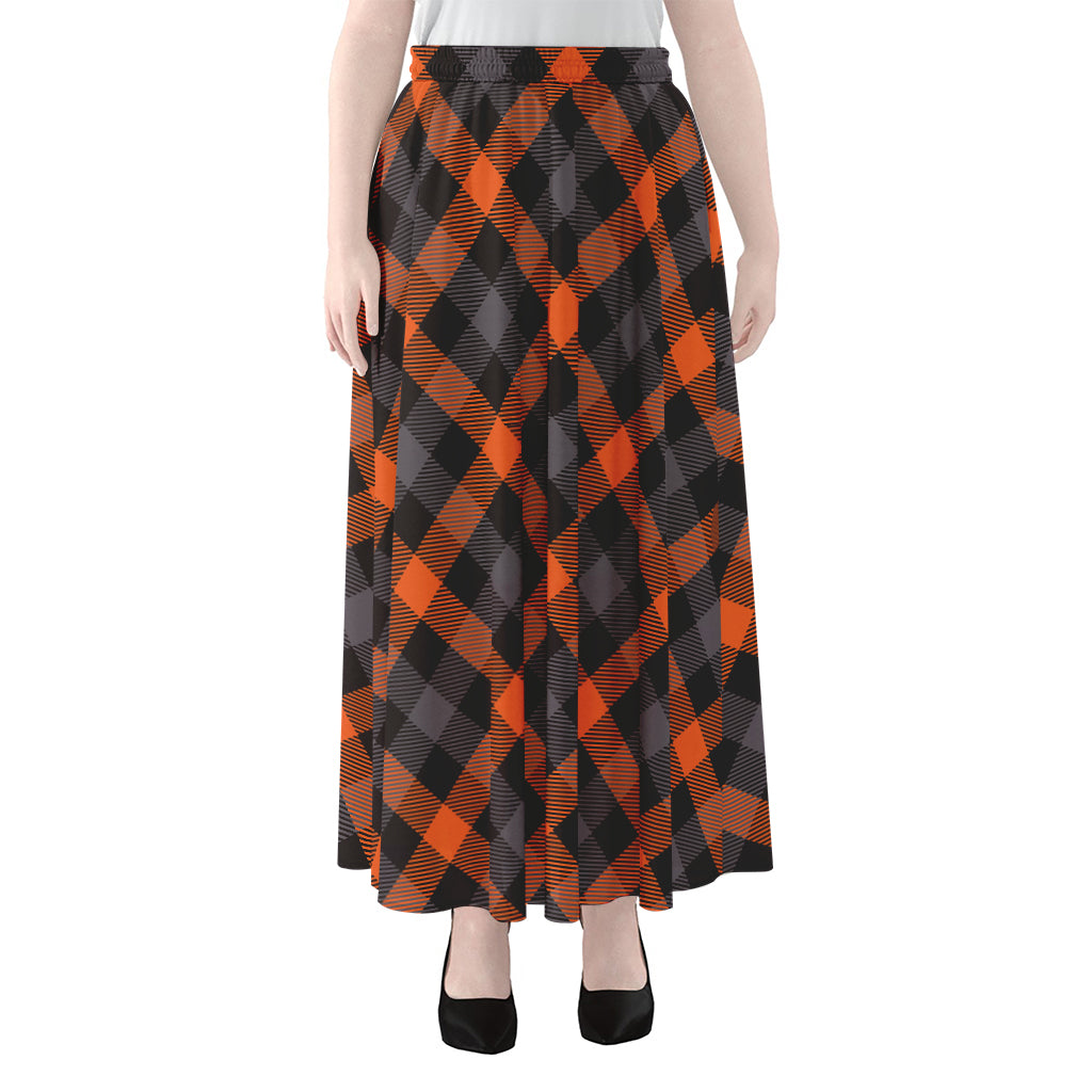 Halloween Buffalo Check Pattern Print Chiffon Maxi Skirt