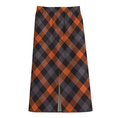 Halloween Buffalo Check Pattern Print Cotton Front Slit Maxi Skirt