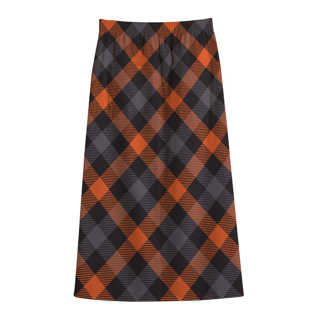 Halloween Buffalo Check Pattern Print Cotton Front Slit Maxi Skirt