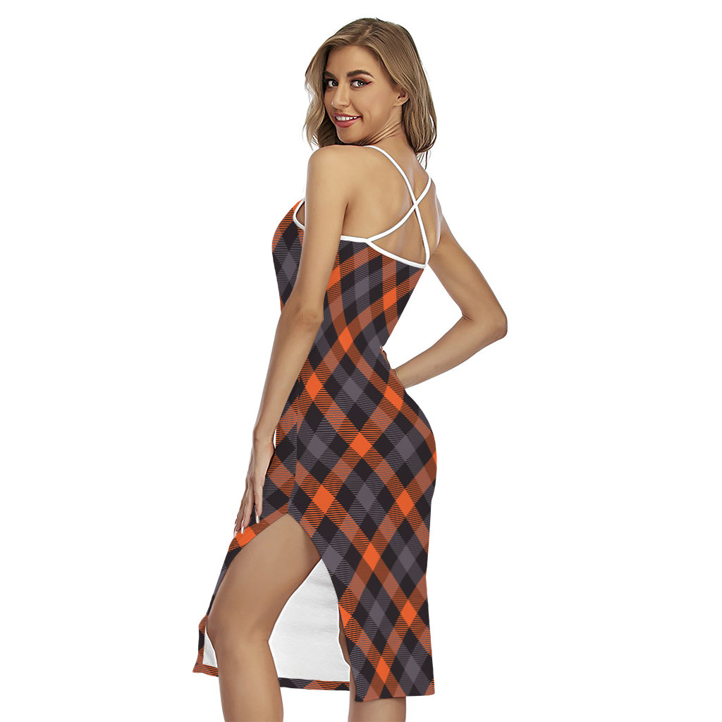 Halloween Buffalo Check Pattern Print Cross Back Cami Dress