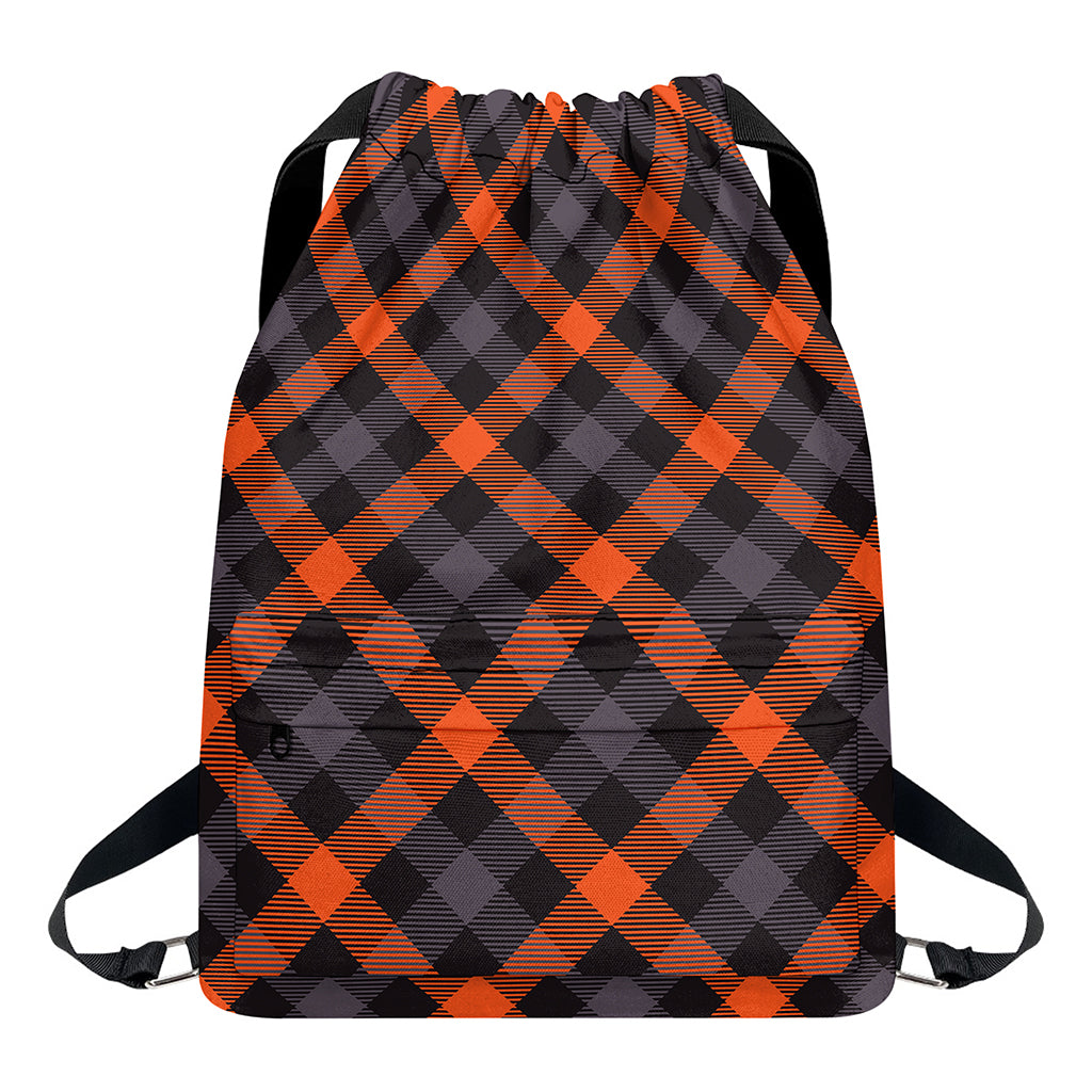 Halloween Buffalo Check Pattern Print Drawstring Backpack