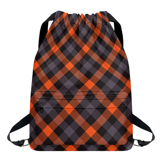 Halloween Buffalo Check Pattern Print Drawstring Backpack