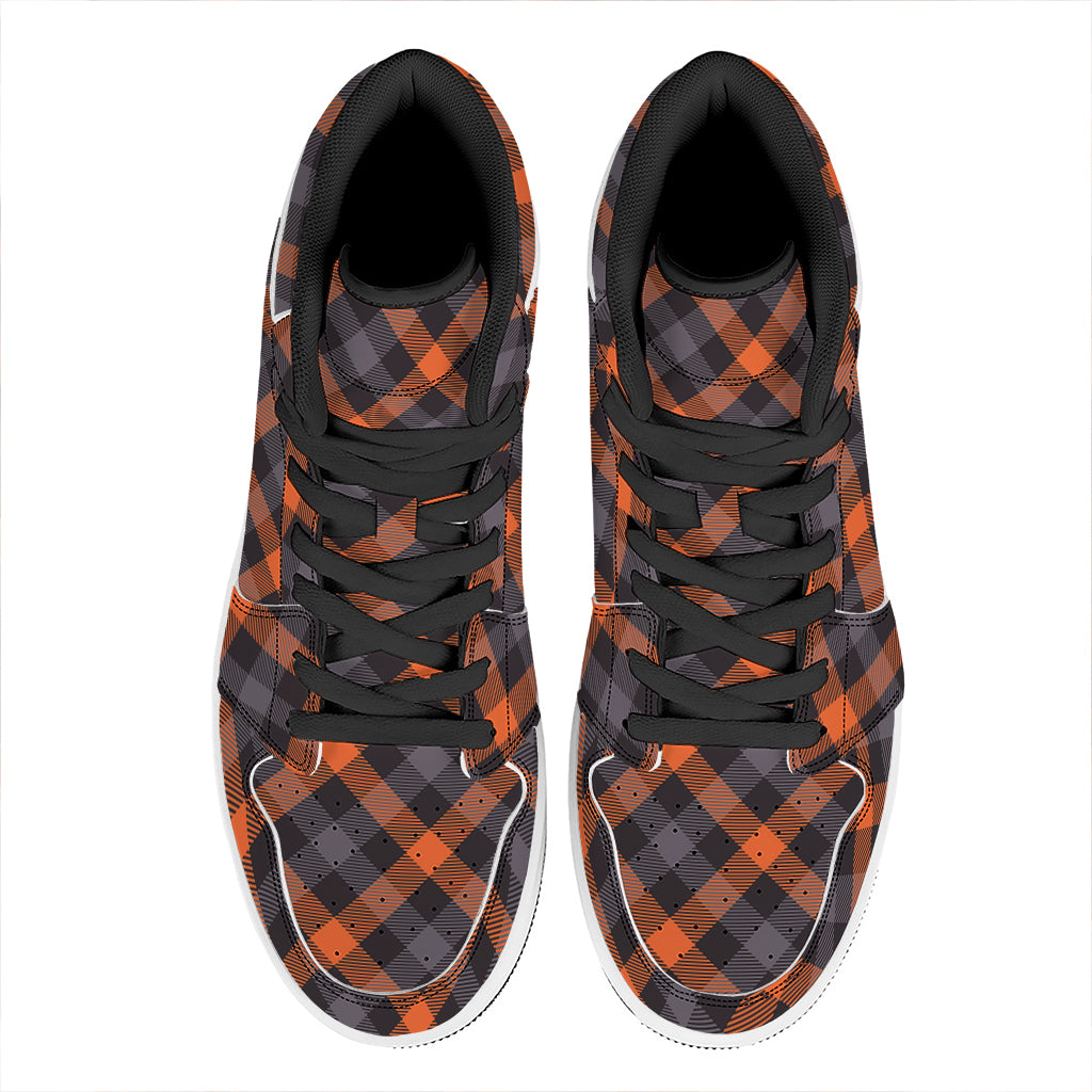 Halloween Buffalo Check Pattern Print High Top Leather Sneakers