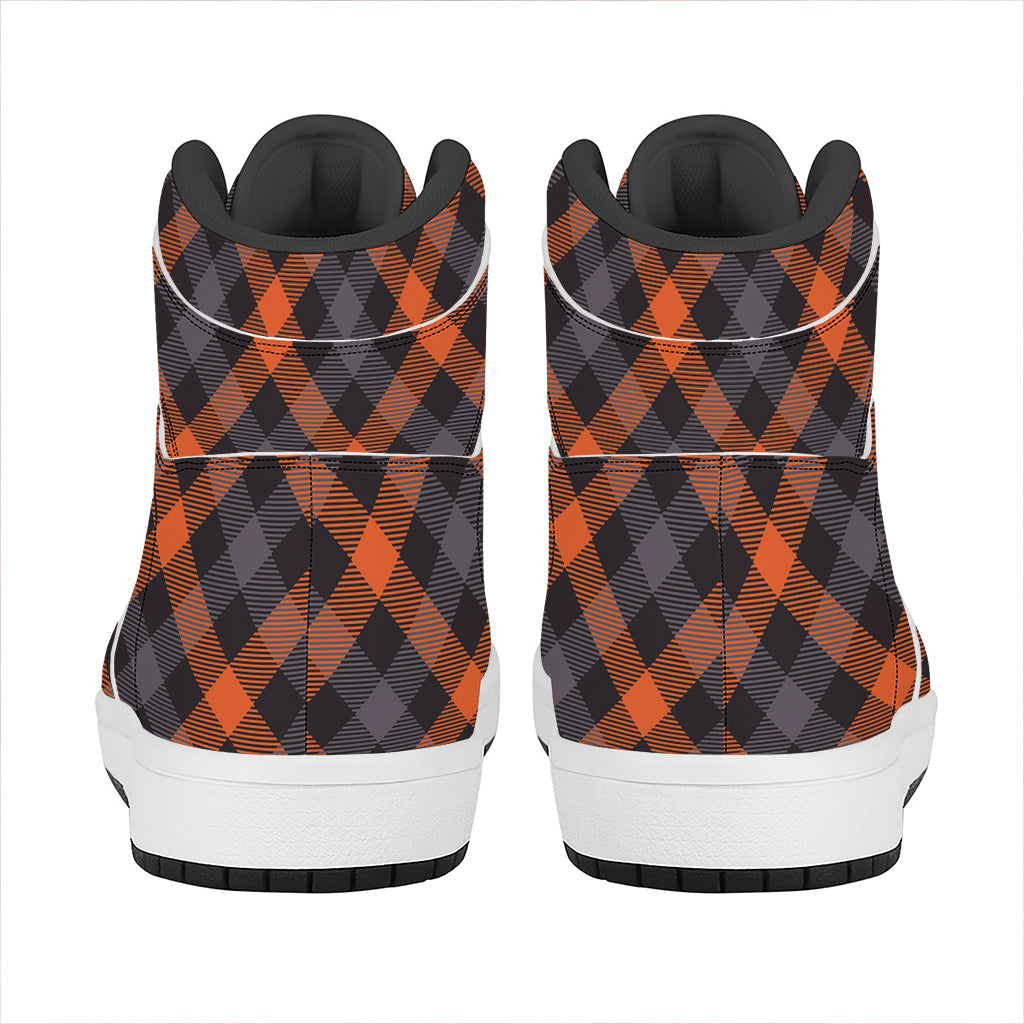 Halloween Buffalo Check Pattern Print High Top Leather Sneakers