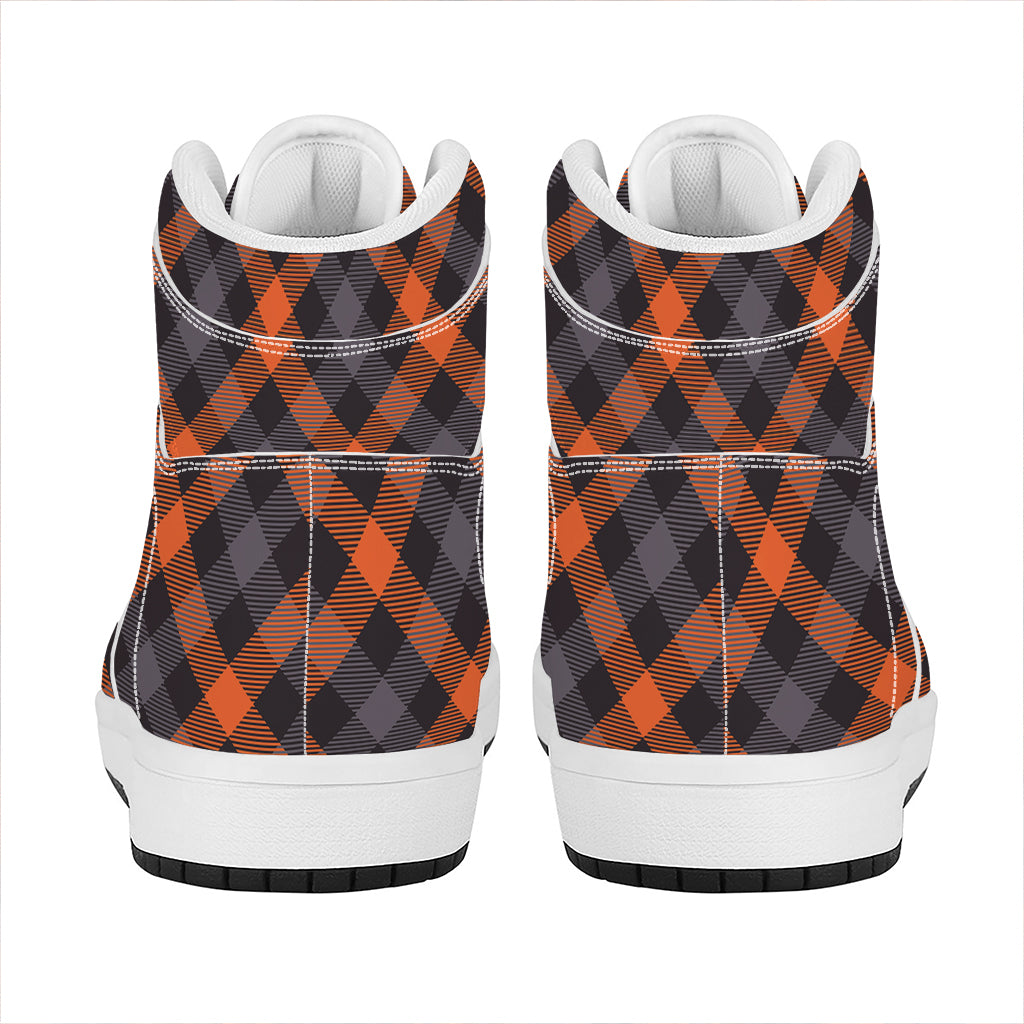 Halloween Buffalo Check Pattern Print High Top Leather Sneakers