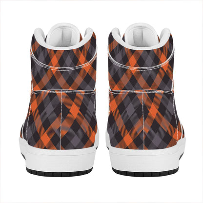 Halloween Buffalo Check Pattern Print High Top Leather Sneakers