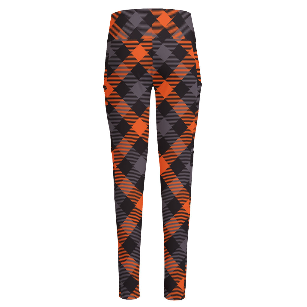 Halloween Buffalo Check Pattern Print High-Waisted Pocket Leggings