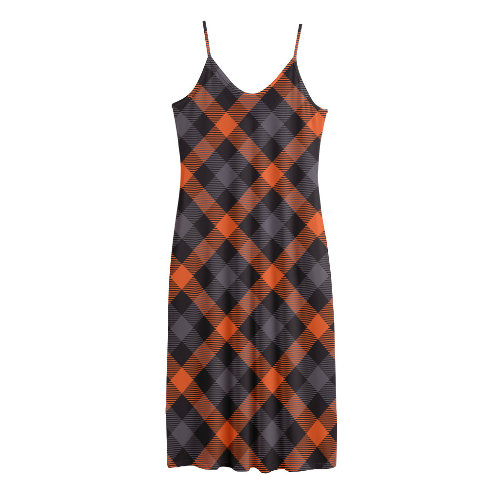 Halloween Buffalo Check Pattern Print Jersey Midi Cami Dress