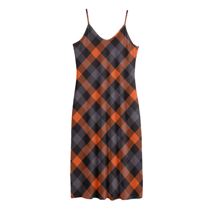 Halloween Buffalo Check Pattern Print Jersey Midi Cami Dress
