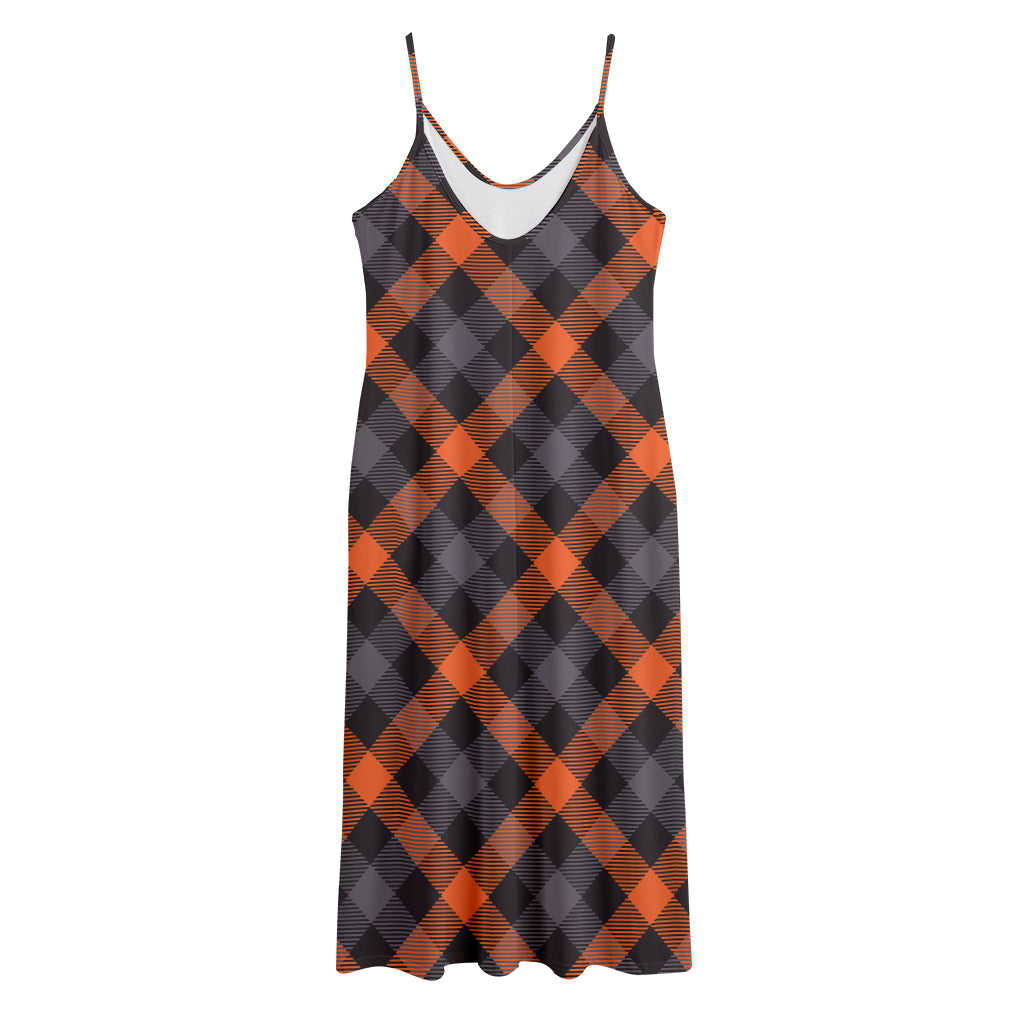Halloween Buffalo Check Pattern Print Jersey Midi Cami Dress