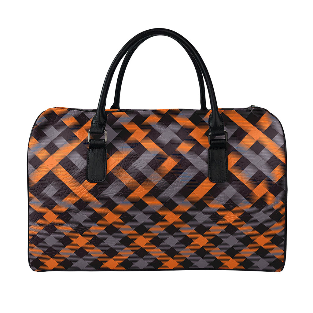 Halloween Buffalo Check Pattern Print Leather Duffle Bag