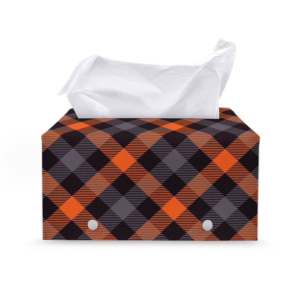 Halloween Buffalo Check Pattern Print Leather Tissue Box Cover