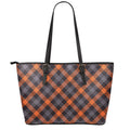 Halloween Buffalo Check Pattern Print Leather Tote Bag With Zipper