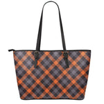 Halloween Buffalo Check Pattern Print Leather Tote Bag
