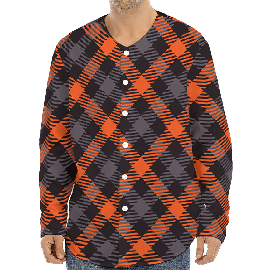 Halloween Buffalo Check Pattern Print Long Sleeve Baseball Jersey