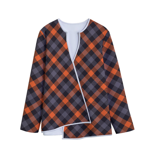 Halloween Buffalo Check Pattern Print Long Sleeve Short Coat
