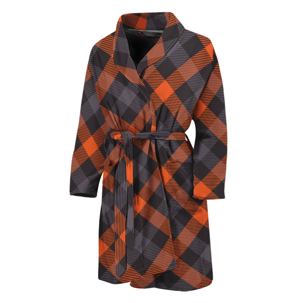 Halloween Buffalo Check Pattern Print Men's Bathrobe
