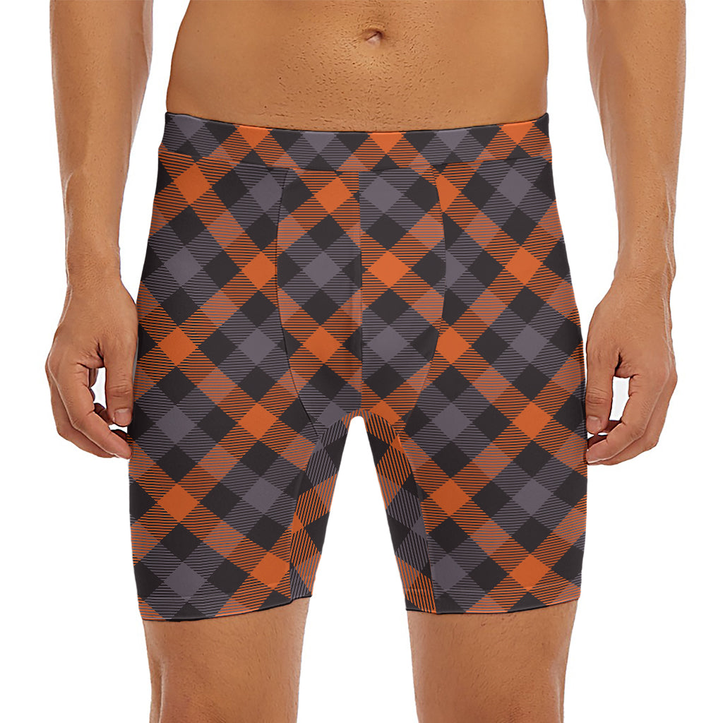 Halloween Buffalo Check Pattern Print Men's Long Boxer Briefs