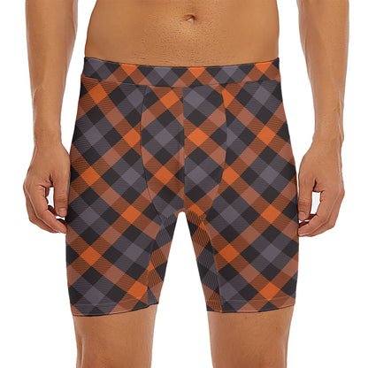 Halloween Buffalo Check Pattern Print Men's Long Boxer Briefs