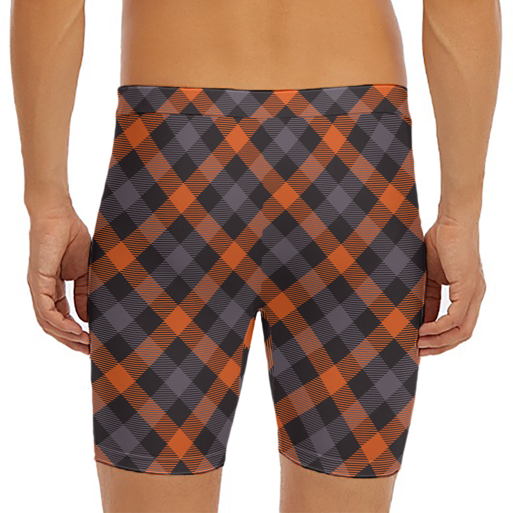 Halloween Buffalo Check Pattern Print Men's Long Boxer Briefs