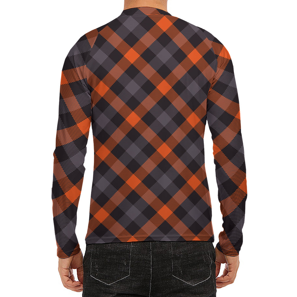 Halloween Buffalo Check Pattern Print Men's Long Sleeve Rash Guard