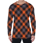 Halloween Buffalo Check Pattern Print Men's Long Sleeve T-Shirt