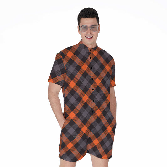 Halloween Buffalo Check Pattern Print Men's Rompers