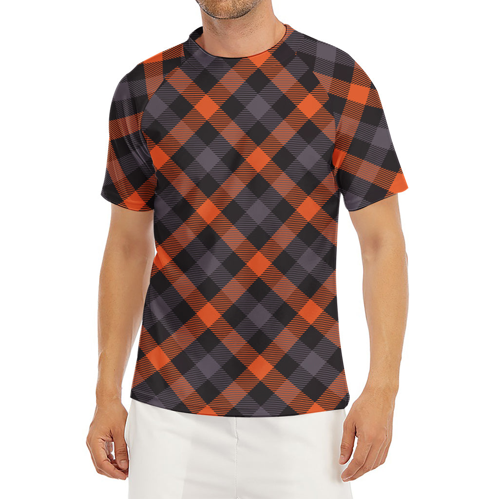 Halloween Buffalo Check Pattern Print Men's Short Sleeve Rash Guard