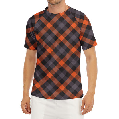 Halloween Buffalo Check Pattern Print Men's Short Sleeve Rash Guard
