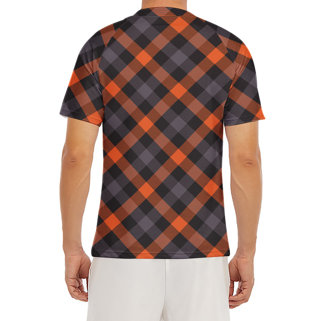 Halloween Buffalo Check Pattern Print Men's Short Sleeve Rash Guard
