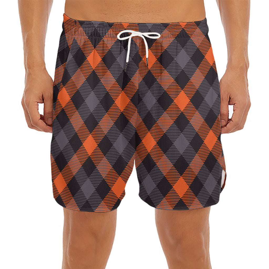 Halloween Buffalo Check Pattern Print Men's Split Running Shorts