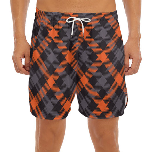 Halloween Buffalo Check Pattern Print Men's Split Running Shorts