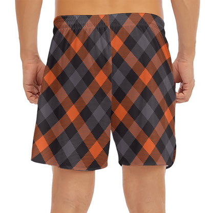Halloween Buffalo Check Pattern Print Men's Split Running Shorts