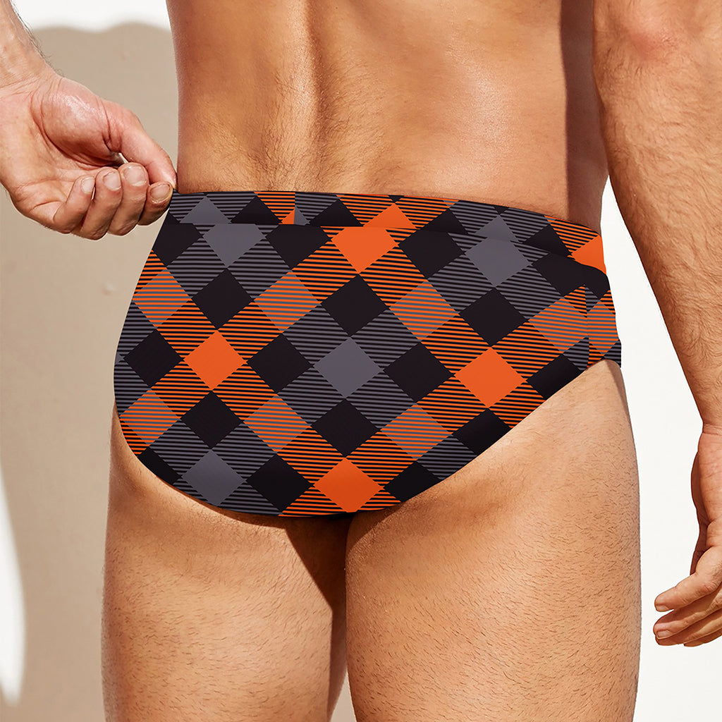 Halloween Buffalo Check Pattern Print Men's Swim Briefs