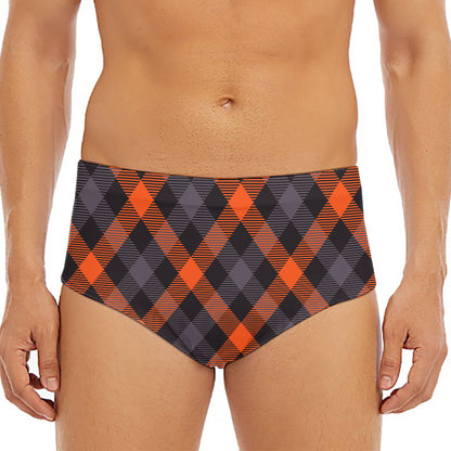 Halloween Buffalo Check Pattern Print Men's Triangle Swim Briefs