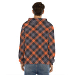 Halloween Buffalo Check Pattern Print Men's Velvet Pullover Hoodie