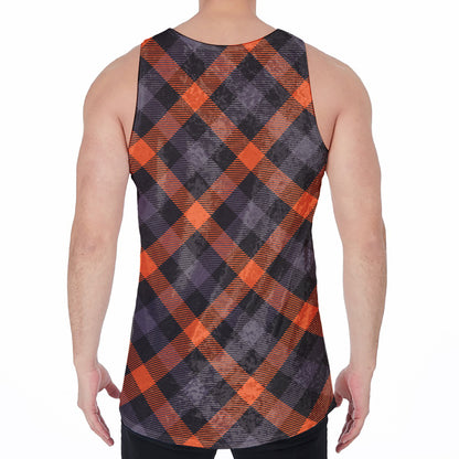 Halloween Buffalo Check Pattern Print Men's Velvet Tank Top