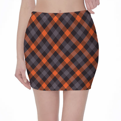 Halloween Buffalo Check Pattern Print Pencil Mini Skirt