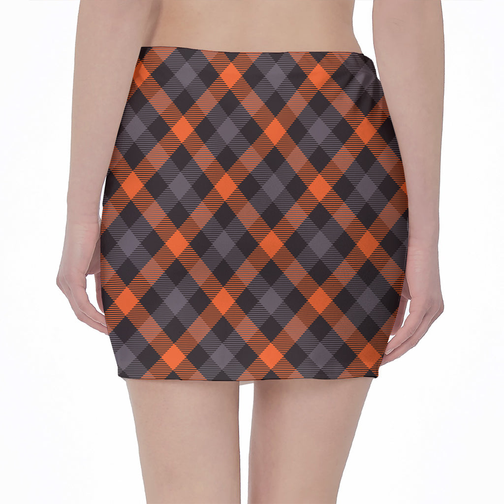 Halloween Buffalo Check Pattern Print Pencil Mini Skirt
