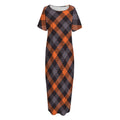 Halloween Buffalo Check Pattern Print Short Sleeve Long Nightdress