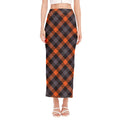 Halloween Buffalo Check Pattern Print Side Slit Maxi Skirt
