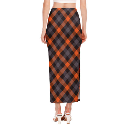 Halloween Buffalo Check Pattern Print Side Slit Maxi Skirt