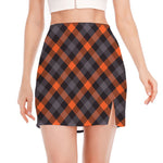 Halloween Buffalo Check Pattern Print Side Slit Mini Skirt