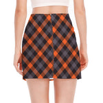 Halloween Buffalo Check Pattern Print Side Slit Mini Skirt