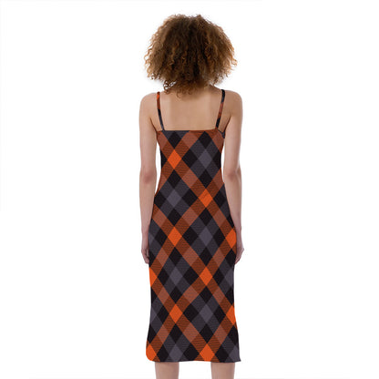 Halloween Buffalo Check Pattern Print Slim Fit Midi Cami Dress