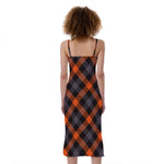 Halloween Buffalo Check Pattern Print Slim Fit Midi Cami Dress