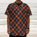 Halloween Buffalo Check Pattern Print Textured Short Sleeve Shirt